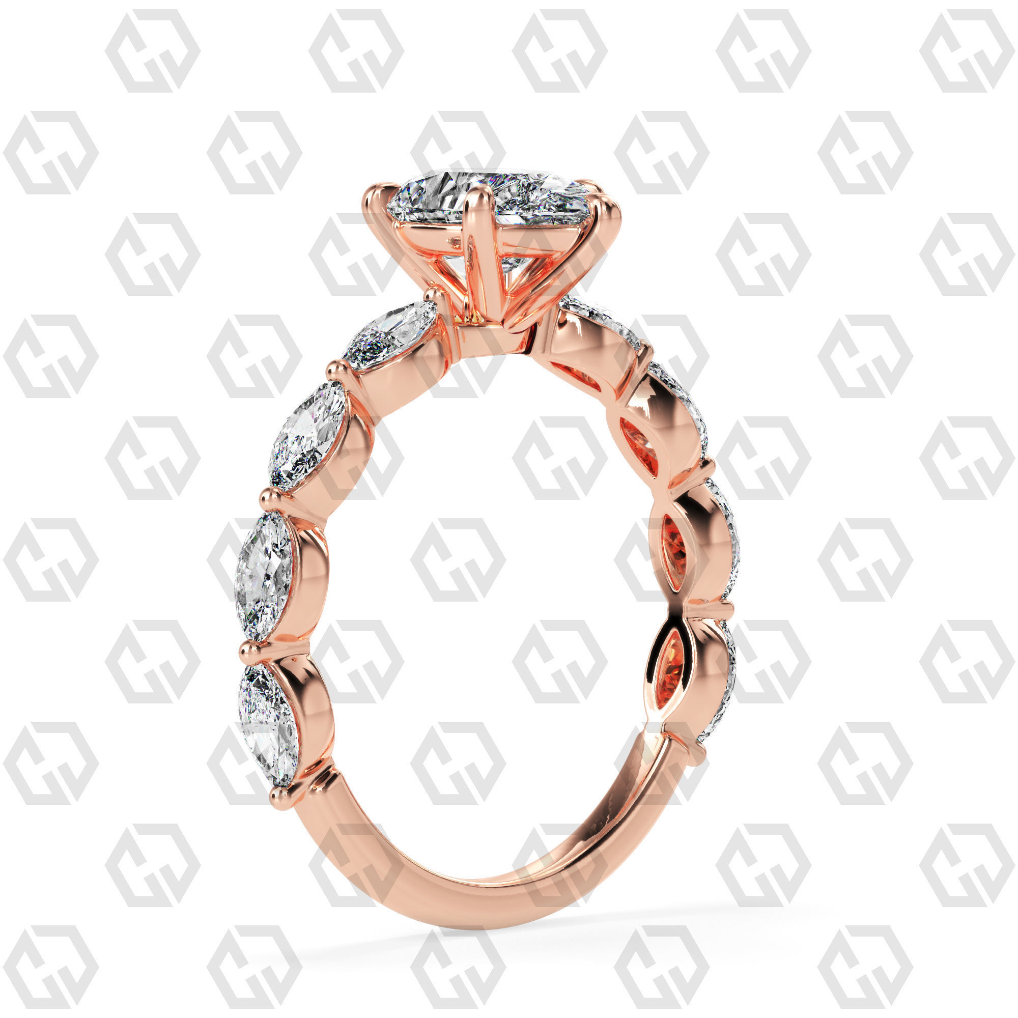 Ring 87 Pear Shape marquise on shanks with Gems 3D print model_1