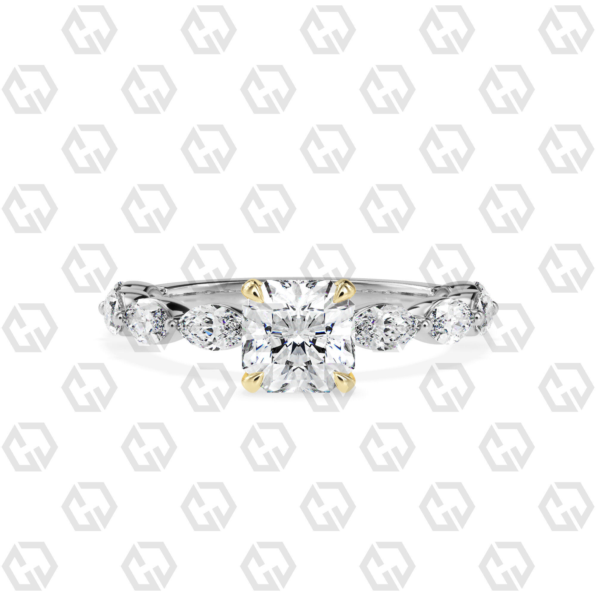 Ring 90 Radiant Shape marquise on shanks with Gems 3D print model_11