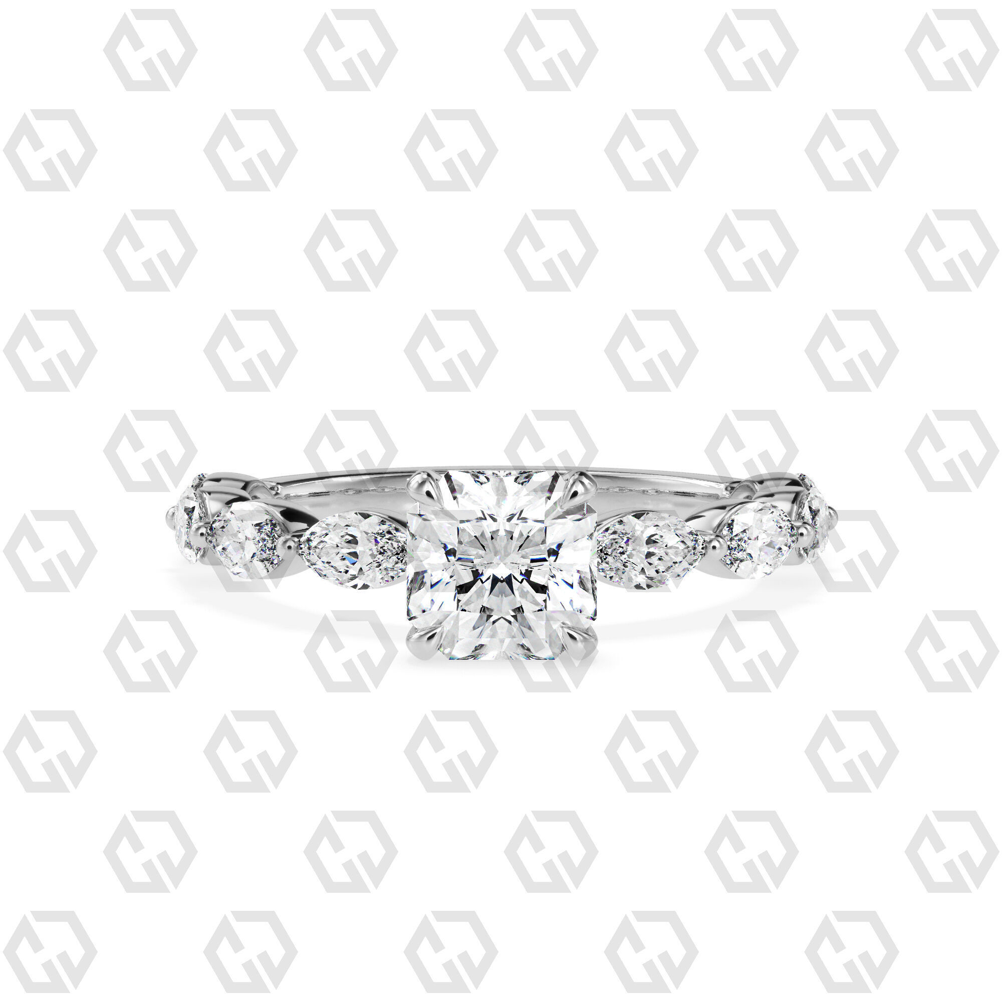 Ring 90 Radiant Shape marquise on shanks with Gems 3D print model_7