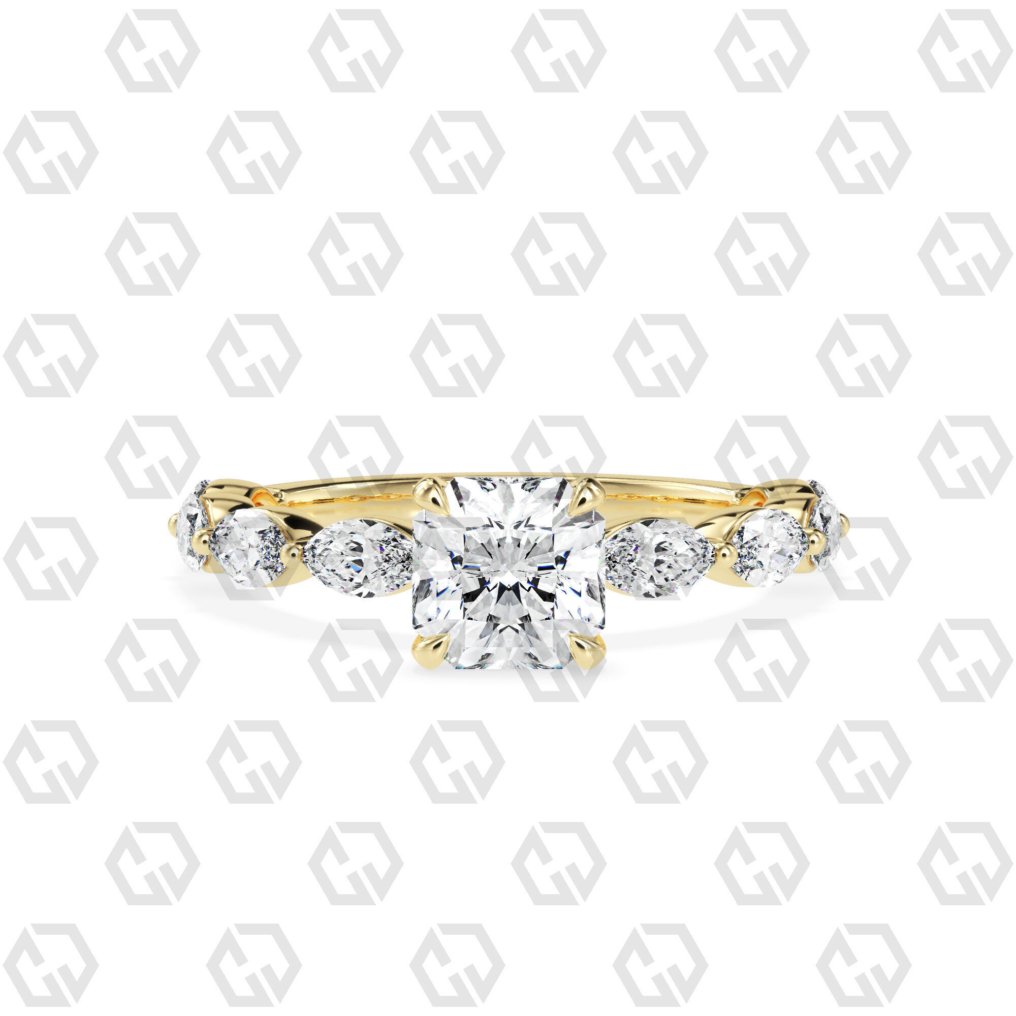 Ring 90 Radiant Shape marquise on shanks with Gems 3D print model_13