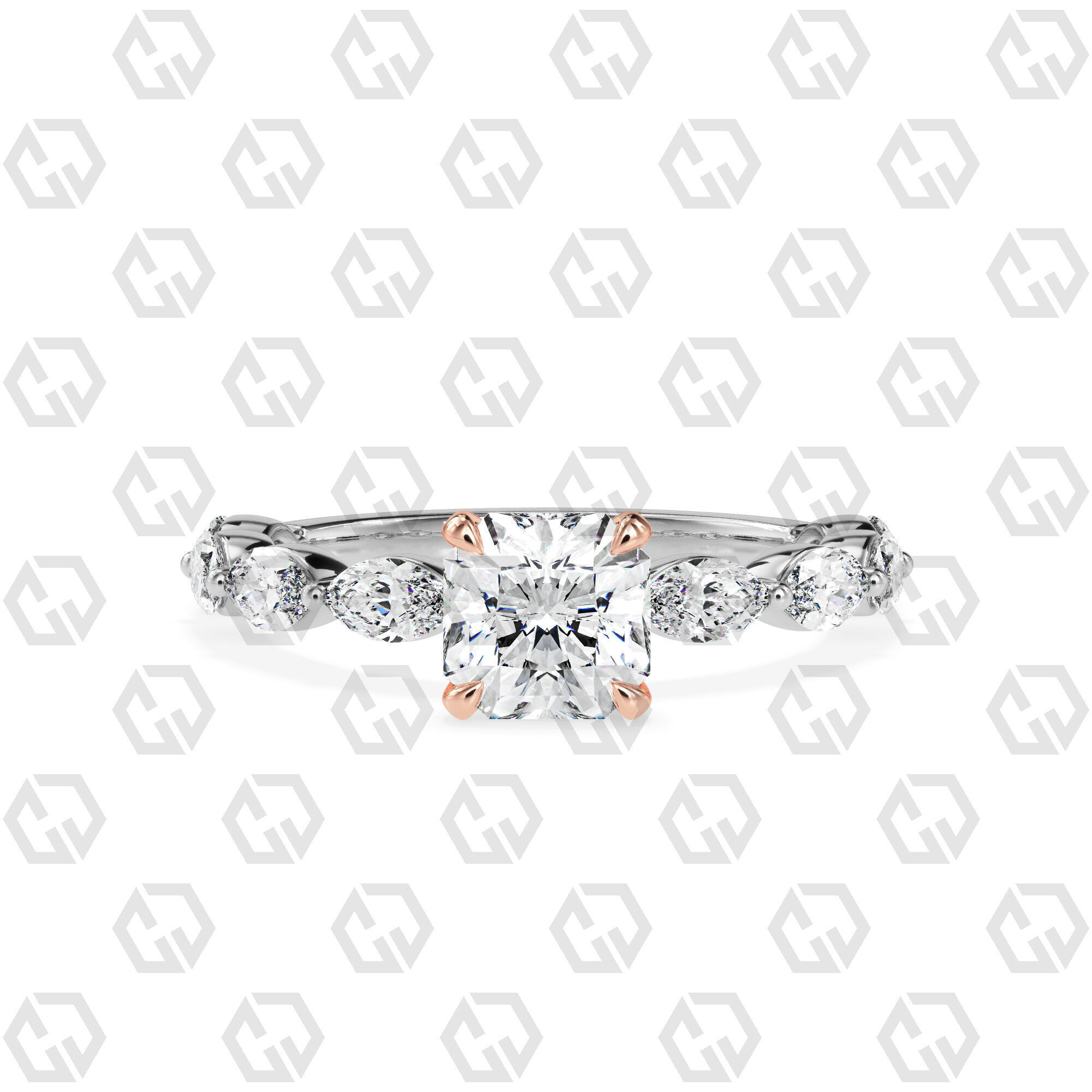 Ring 90 Radiant Shape marquise on shanks with Gems 3D print model_3