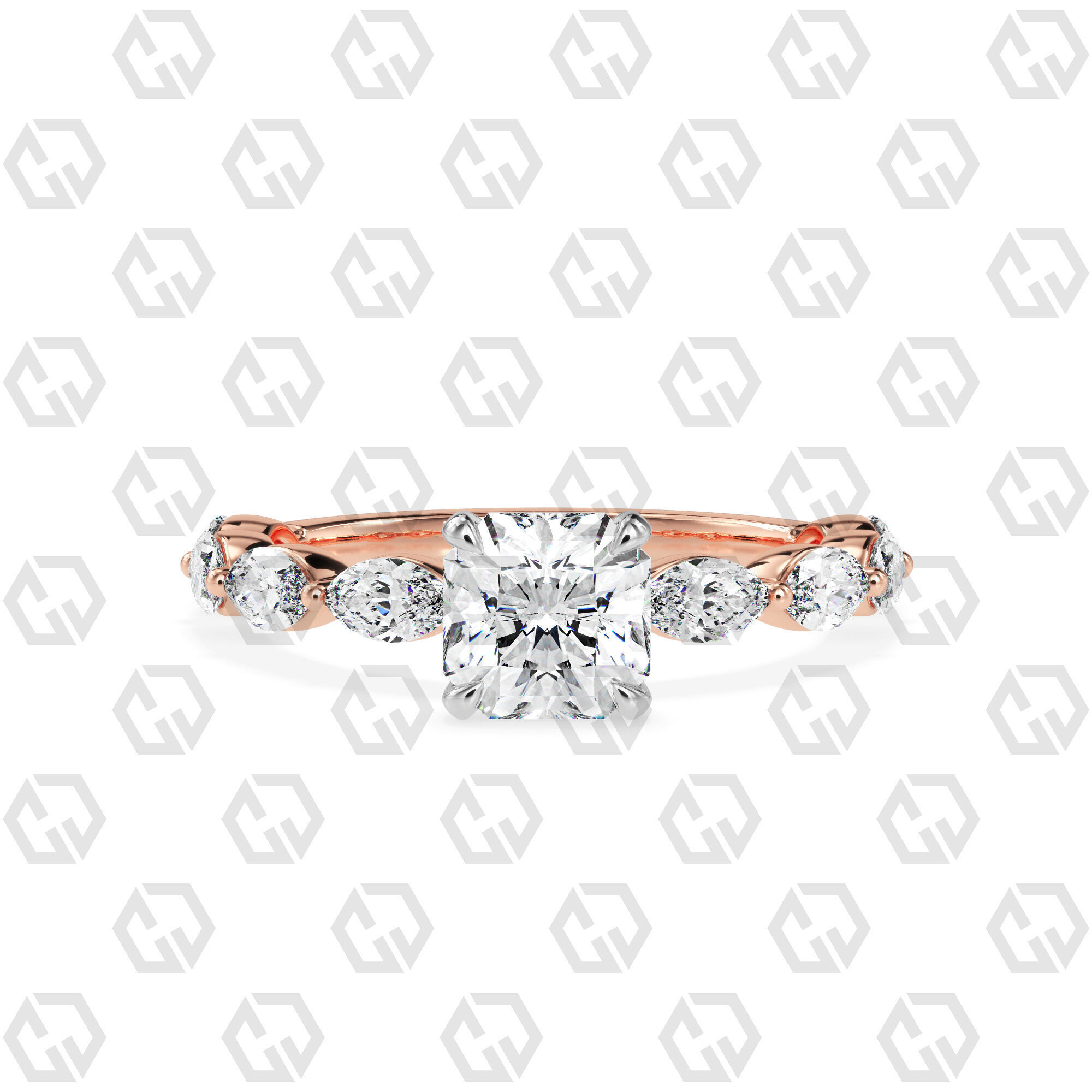 Ring 90 Radiant Shape marquise on shanks with Gems 3D print model_5