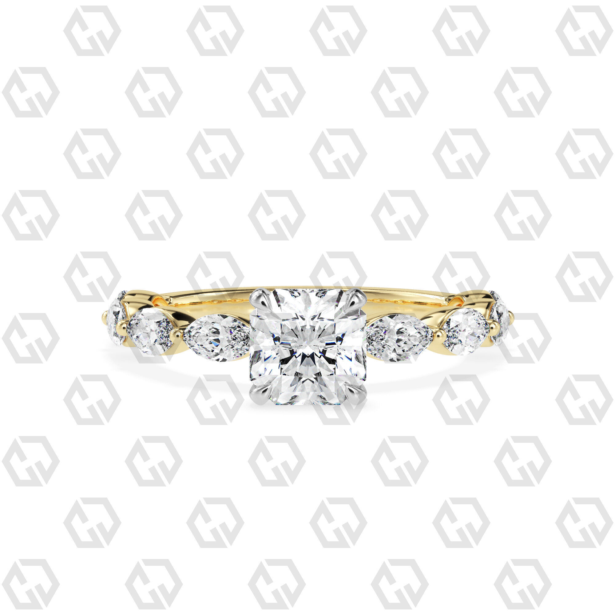 Ring 90 Radiant Shape marquise on shanks with Gems 3D print model_9