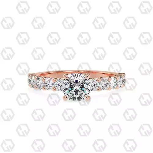 Ring 92 Cushion Shape prong set round on shank with Gems