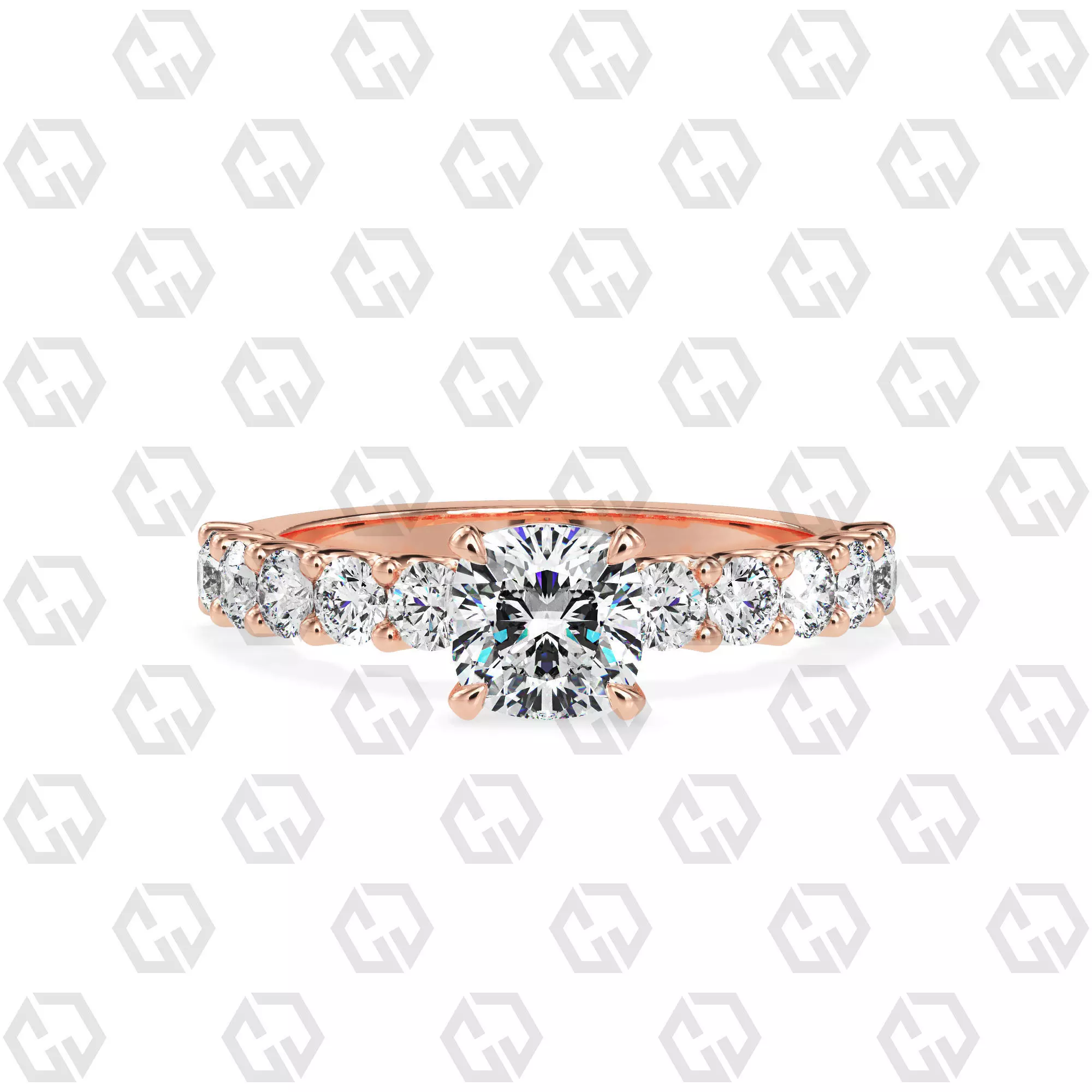 Ring 92 Cushion Shape prong set round on shank with Gems 3D print model