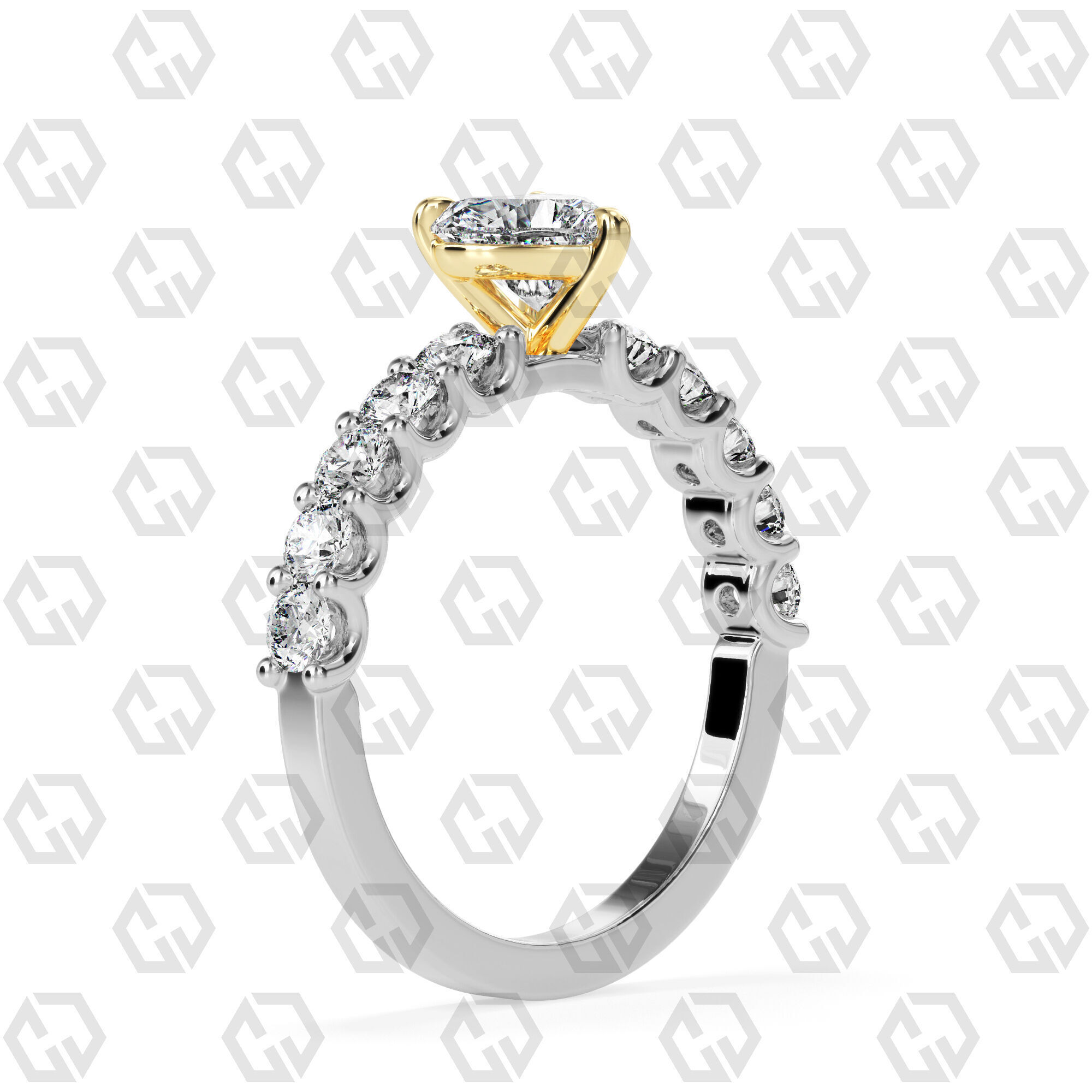 Ring 94 Heart Shape prong set round on shank with Gems 3D print model_10