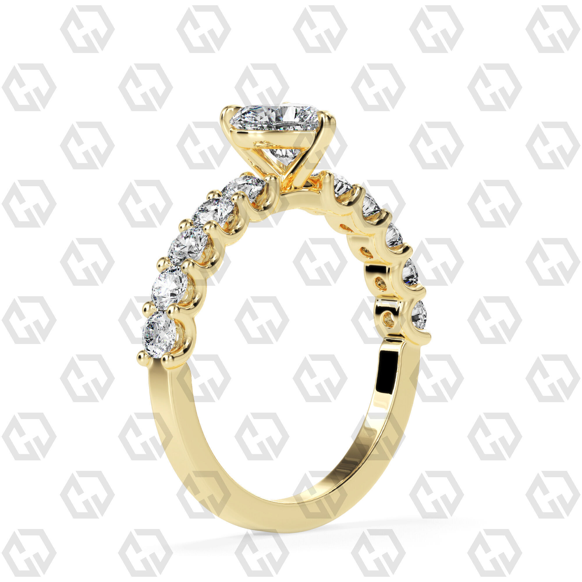 Ring 94 Heart Shape prong set round on shank with Gems 3D print model_12