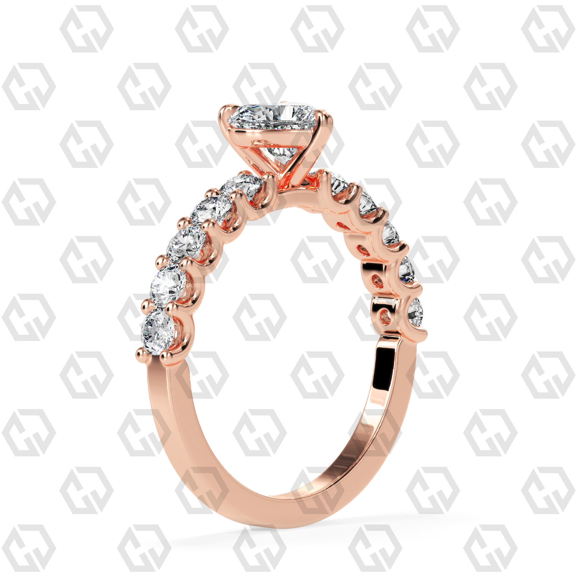 Ring 94 Heart Shape prong set round on shank with Gems 3D print model_1