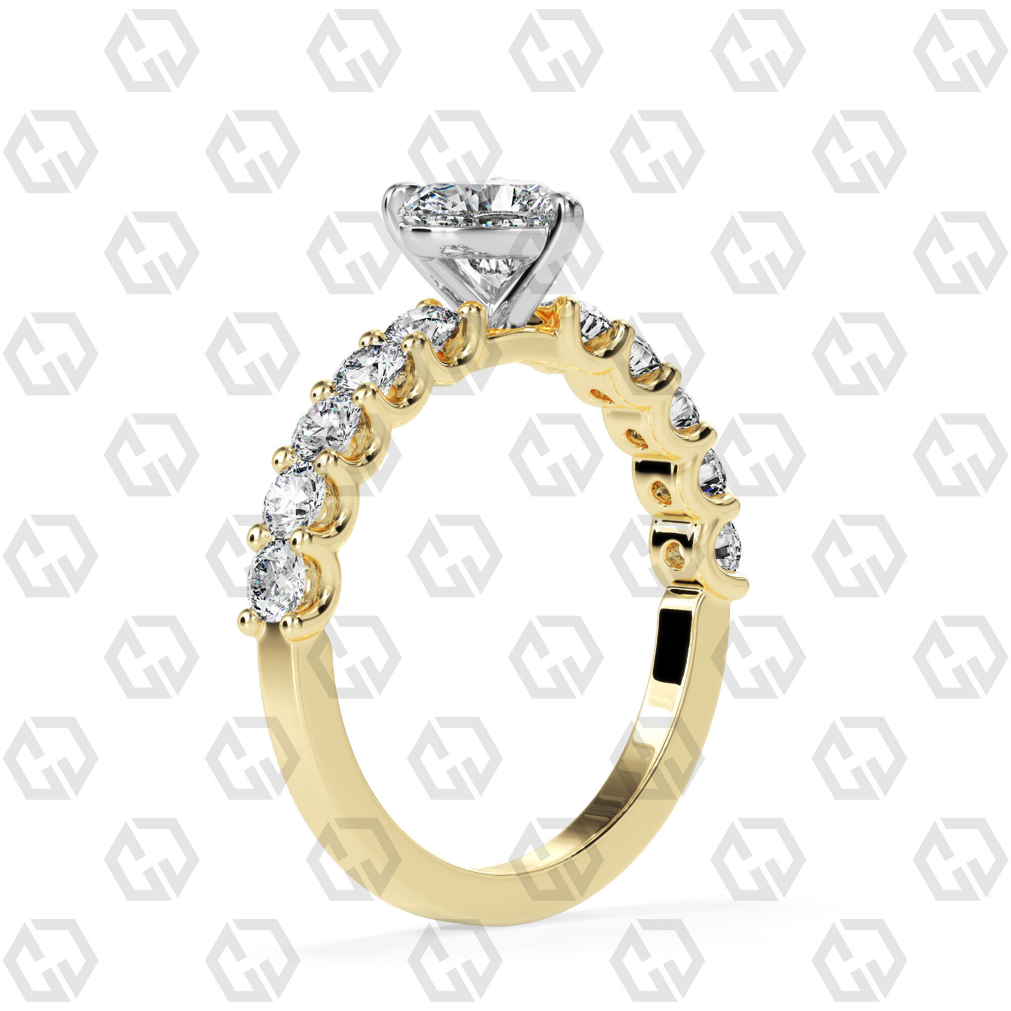 Ring 94 Heart Shape prong set round on shank with Gems 3D print model_8