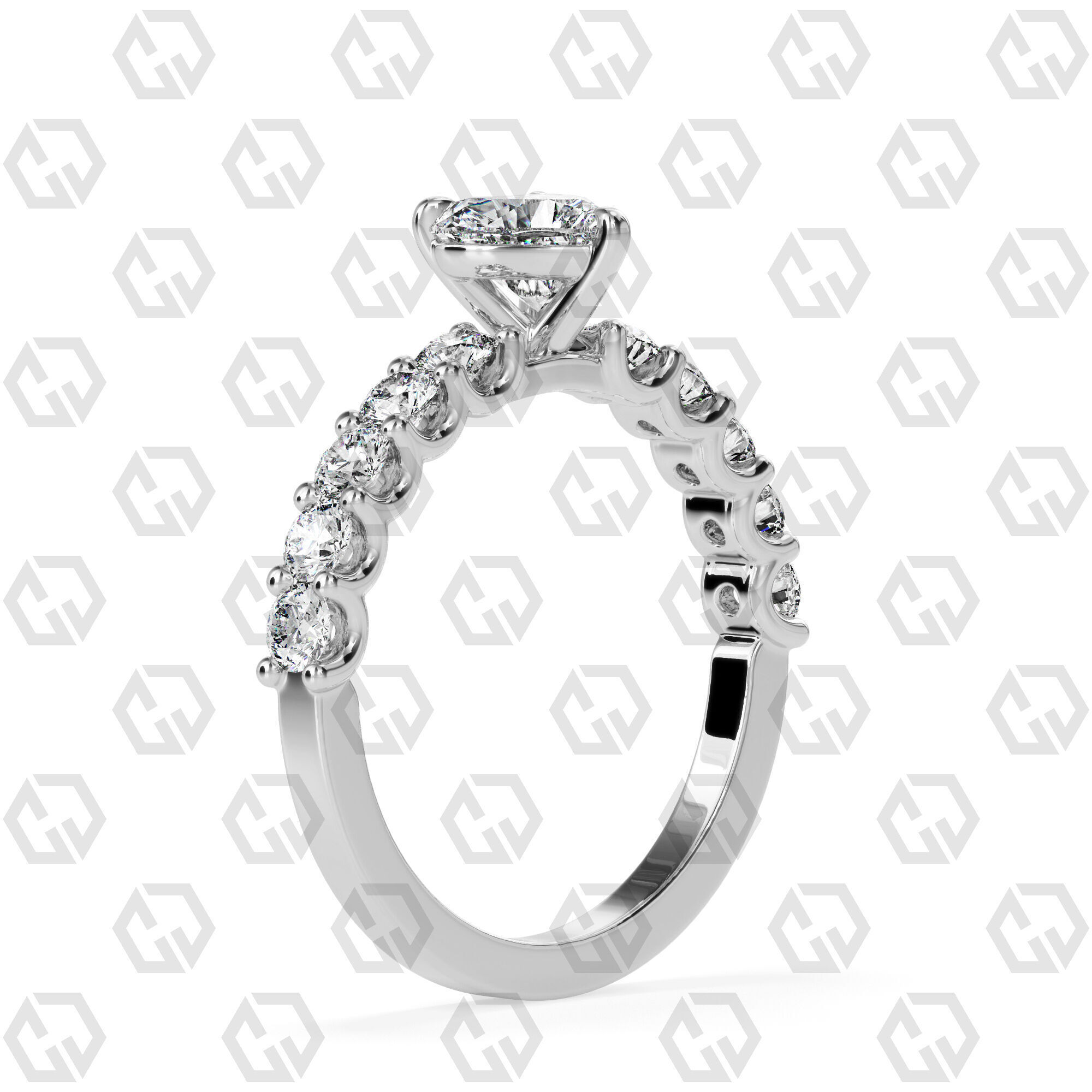 Ring 94 Heart Shape prong set round on shank with Gems 3D print model_6