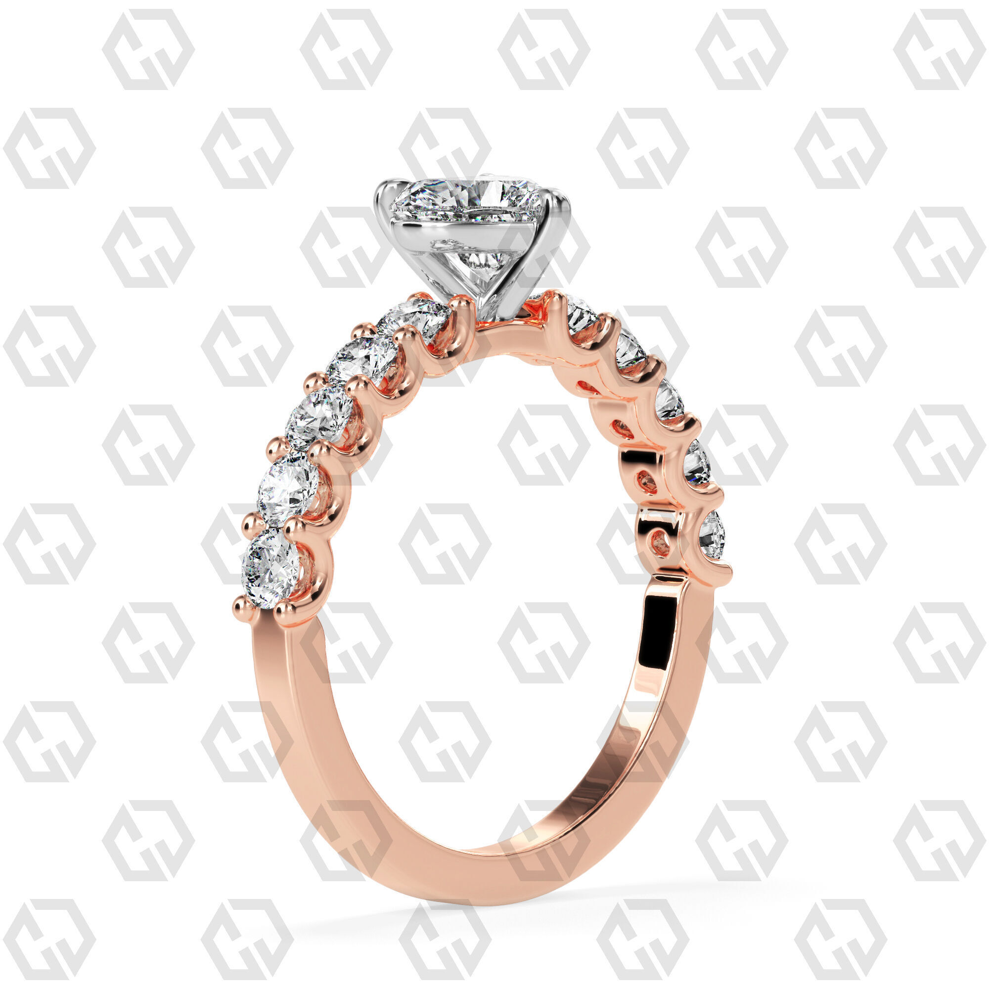 Ring 94 Heart Shape prong set round on shank with Gems 3D print model_4