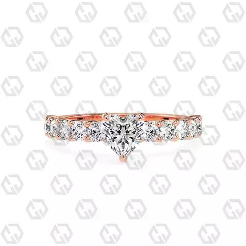 Ring 94 Heart Shape prong set round on shank with Gems