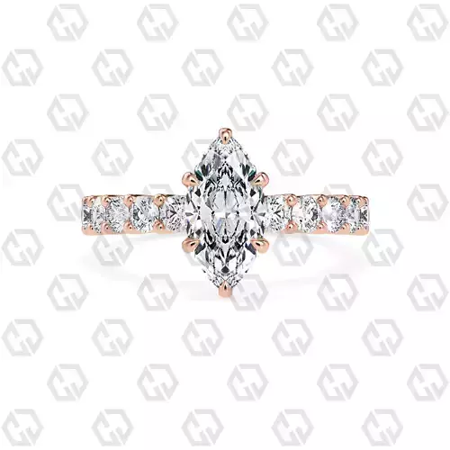 Ring 95 Marquise Shape prong set round on shank with Gems