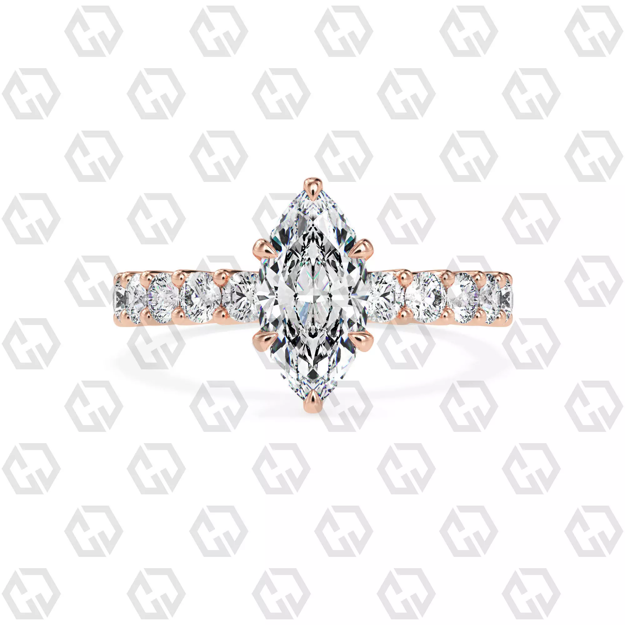Ring 95 Marquise Shape prong set round on shank with Gems 3D print model