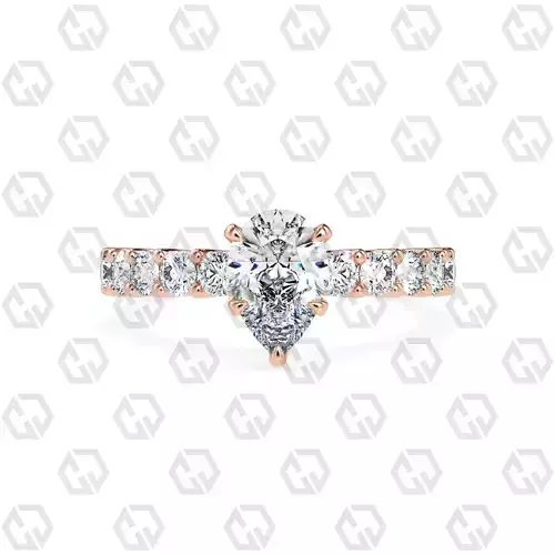 Ring 97 Pear Shape prong set round on shank with Gems