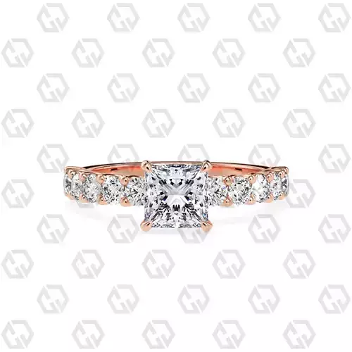 Ring 98 Princess Shape prong set round on shank with Gems