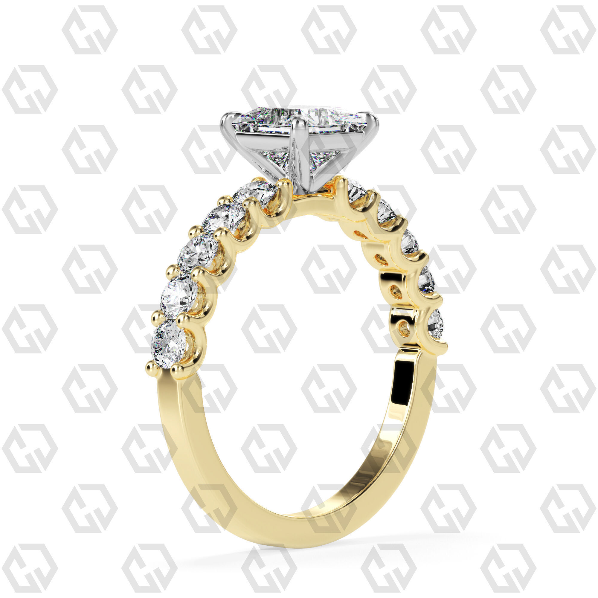 Ring 98 Princess Shape prong set round on shank with Gems 3D print model_8