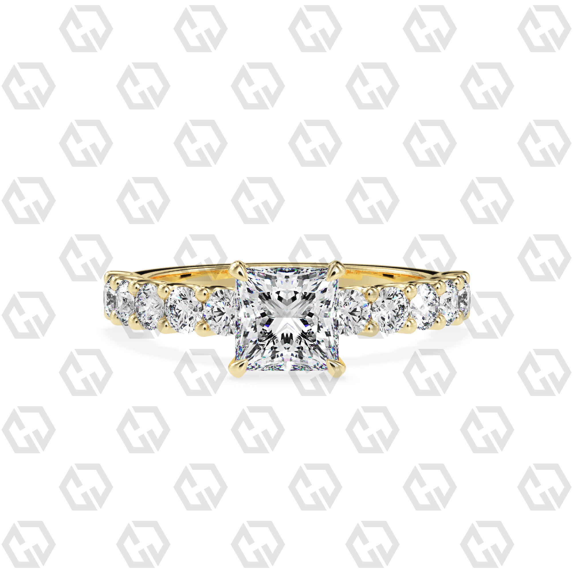 Ring 98 Princess Shape prong set round on shank with Gems 3D print model_13