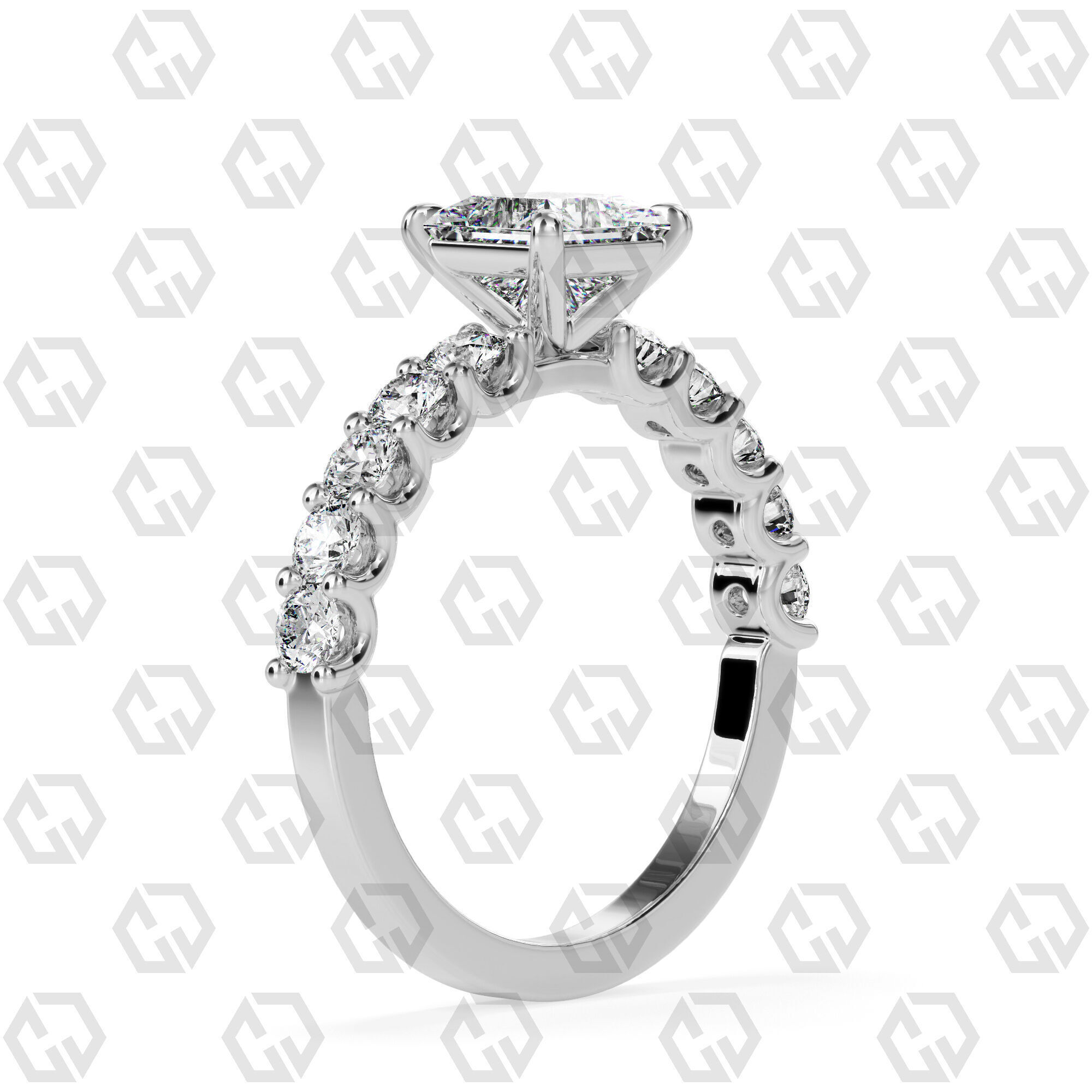 Ring 98 Princess Shape prong set round on shank with Gems 3D print model_6