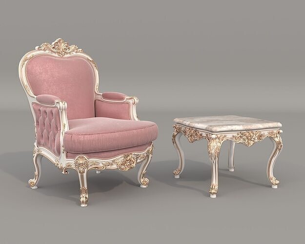Classic European Style Coffee Table and Armchair 27 3D model
