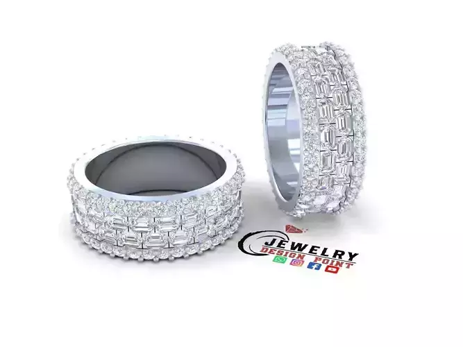 Custom Emerald Diamond Ring - Eternity Band - Diamond Ring