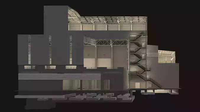 Industrial building in cutaway section 25i17 3D model