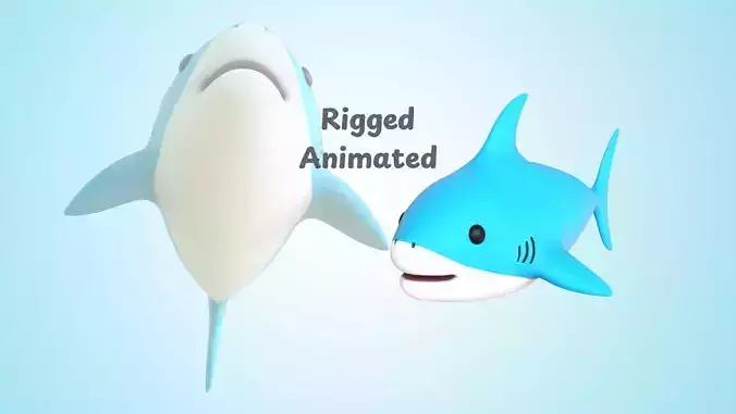 Cartoon Little Shark 3D Model - High-Quality Animated Character