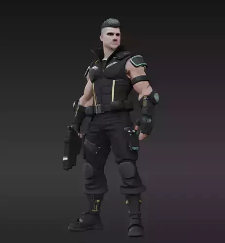 Cyberpunk Street Mercenary 3D Animated and Printable Character   Low-poly 3D model