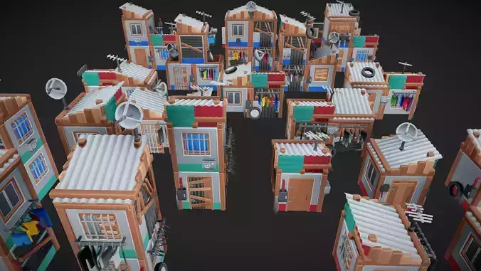  Stylized Slum House Pack Low-poly 3D model