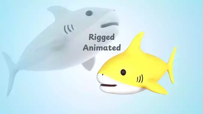 Cartoon Little Shark Yellow 3D Model - High-Quality Animated