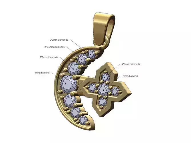 Diamond star and crescent moon pendant and charm