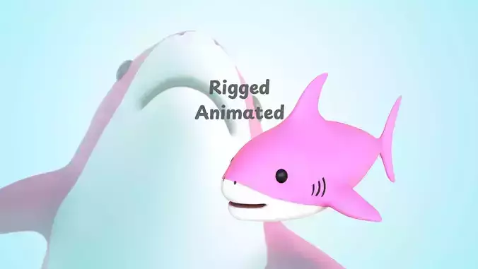 Cartoon Little Shark Pink 3D Model - High-Quality Animated 