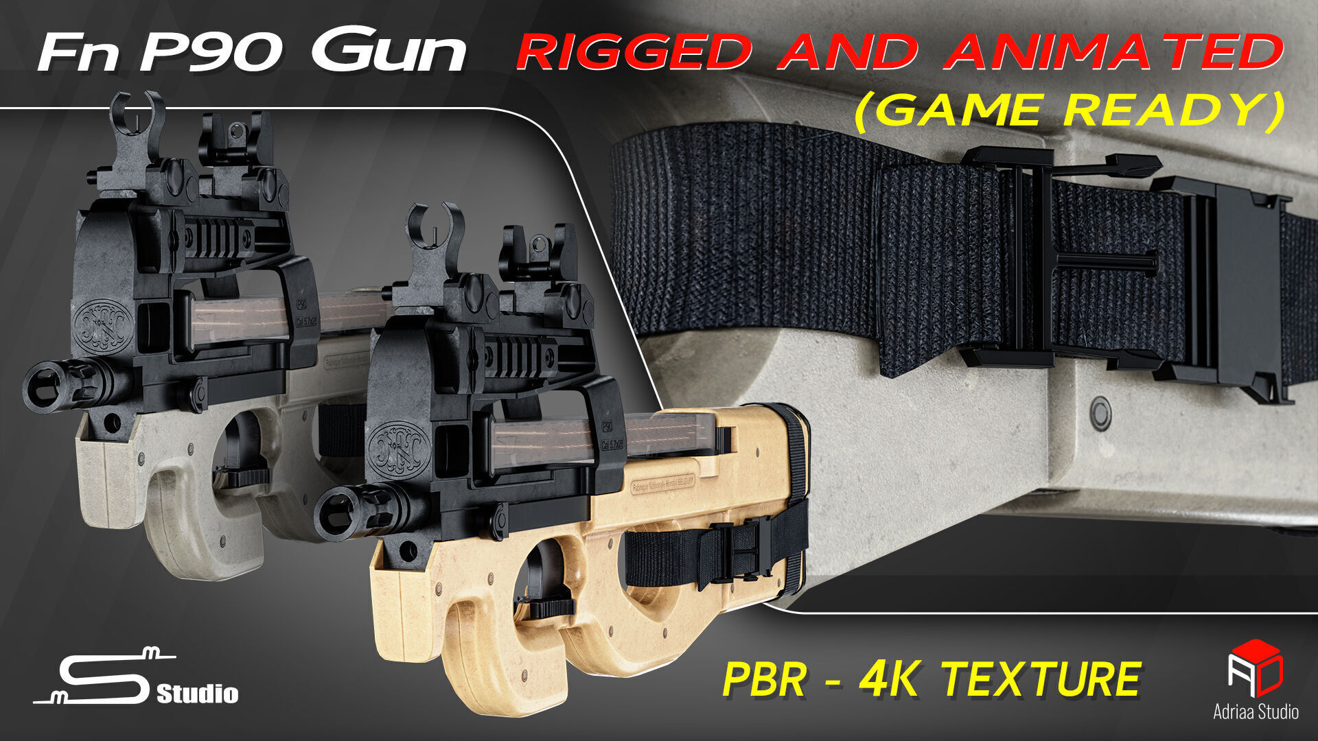 FN P90  Rigged and Animated Low-poly 3D model_13