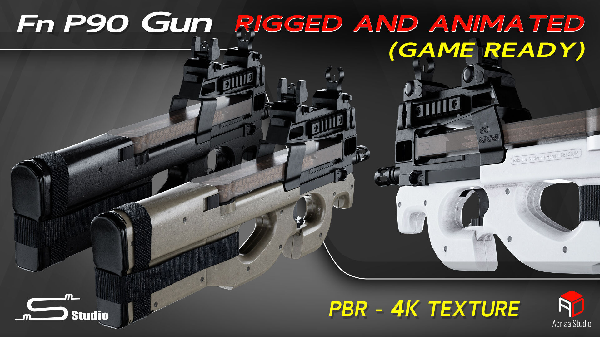 FN P90  Rigged and Animated Low-poly 3D model_7