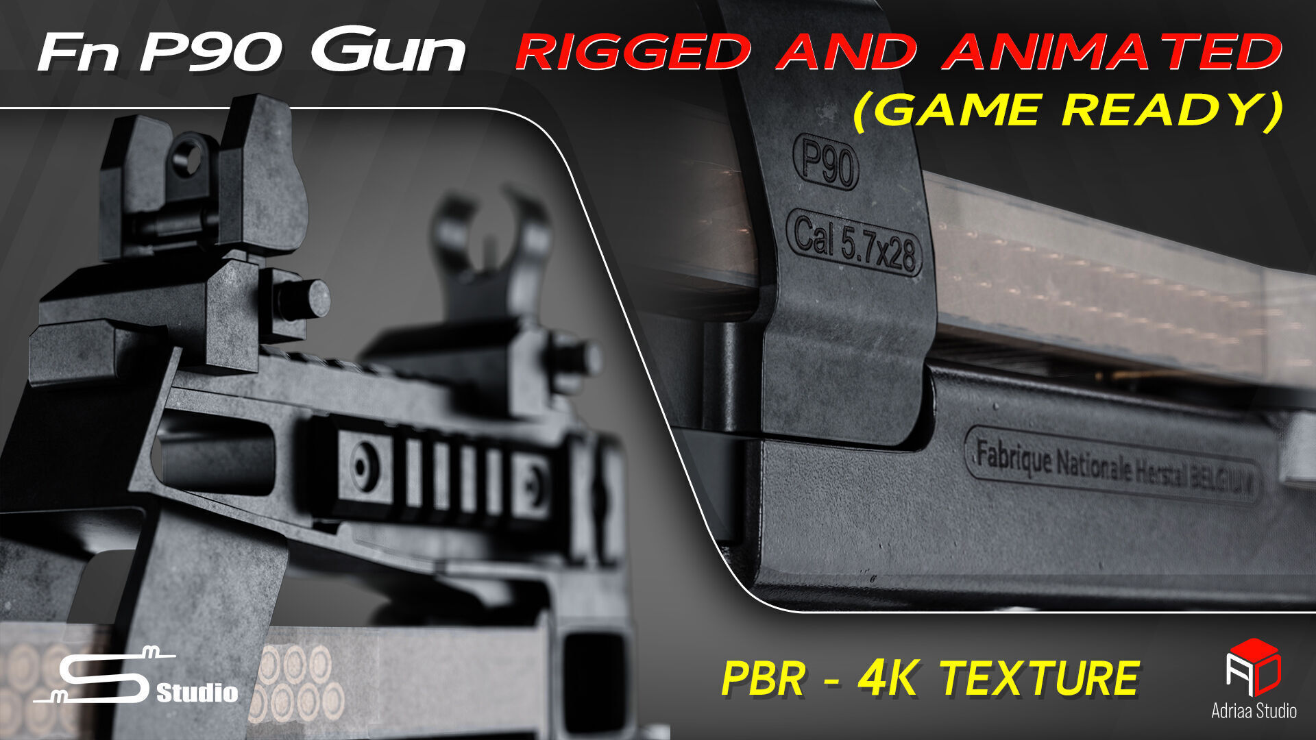 FN P90  Rigged and Animated Low-poly 3D model_11