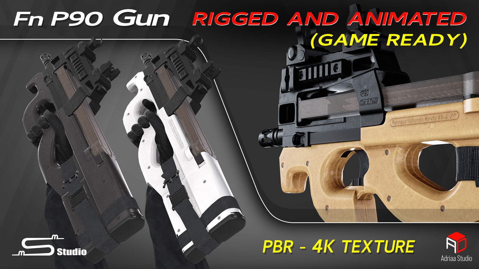 FN P90  Rigged and Animated Low-poly 3D model_14