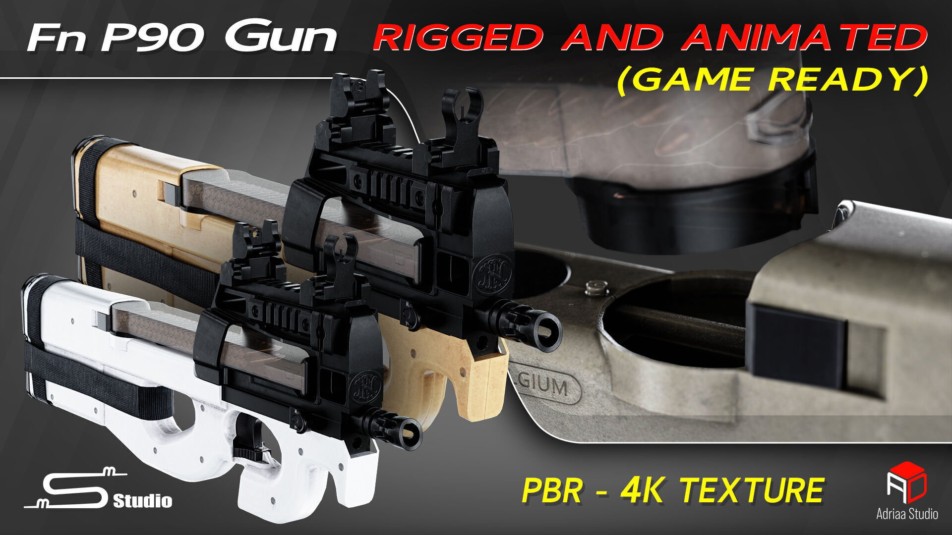 FN P90  Rigged and Animated Low-poly 3D model_10