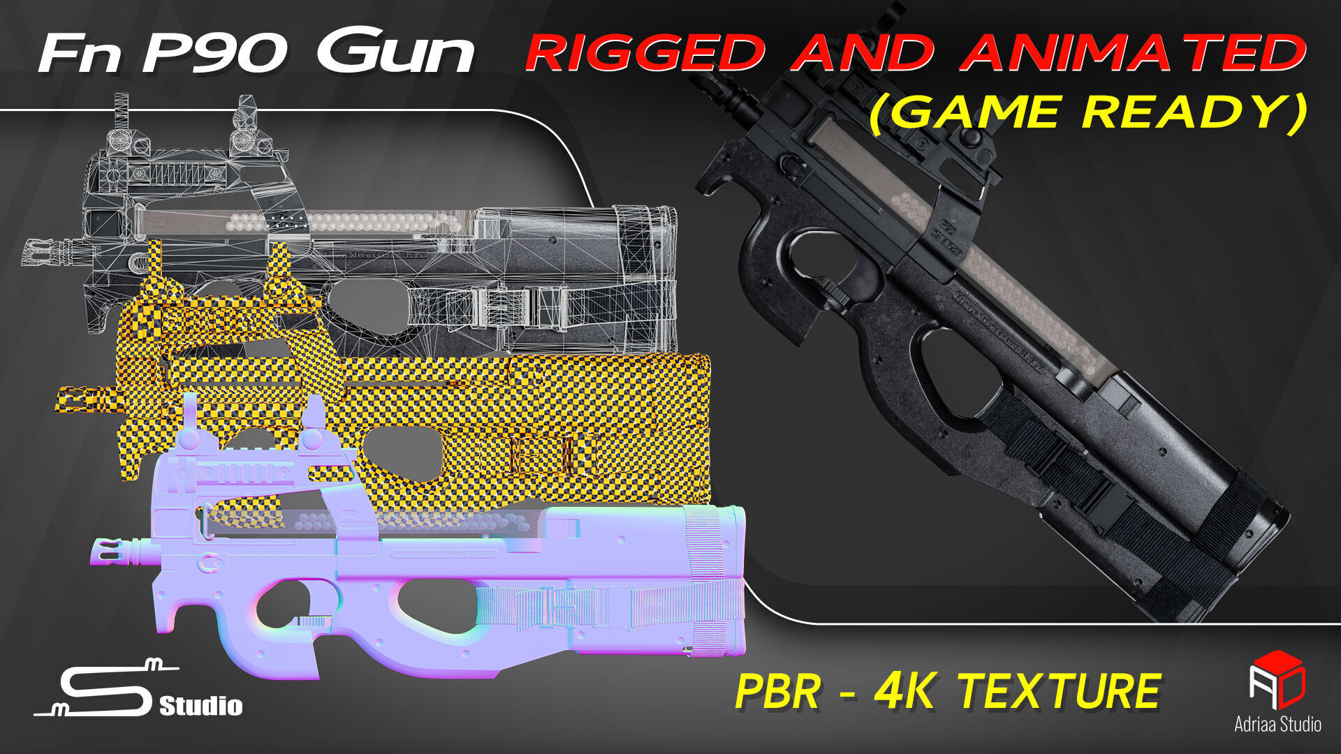 FN P90  Rigged and Animated Low-poly 3D model_9