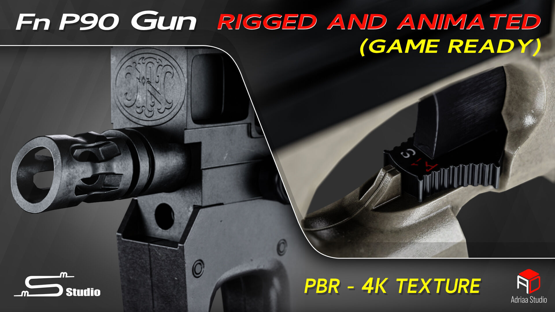 FN P90  Rigged and Animated Low-poly 3D model_12