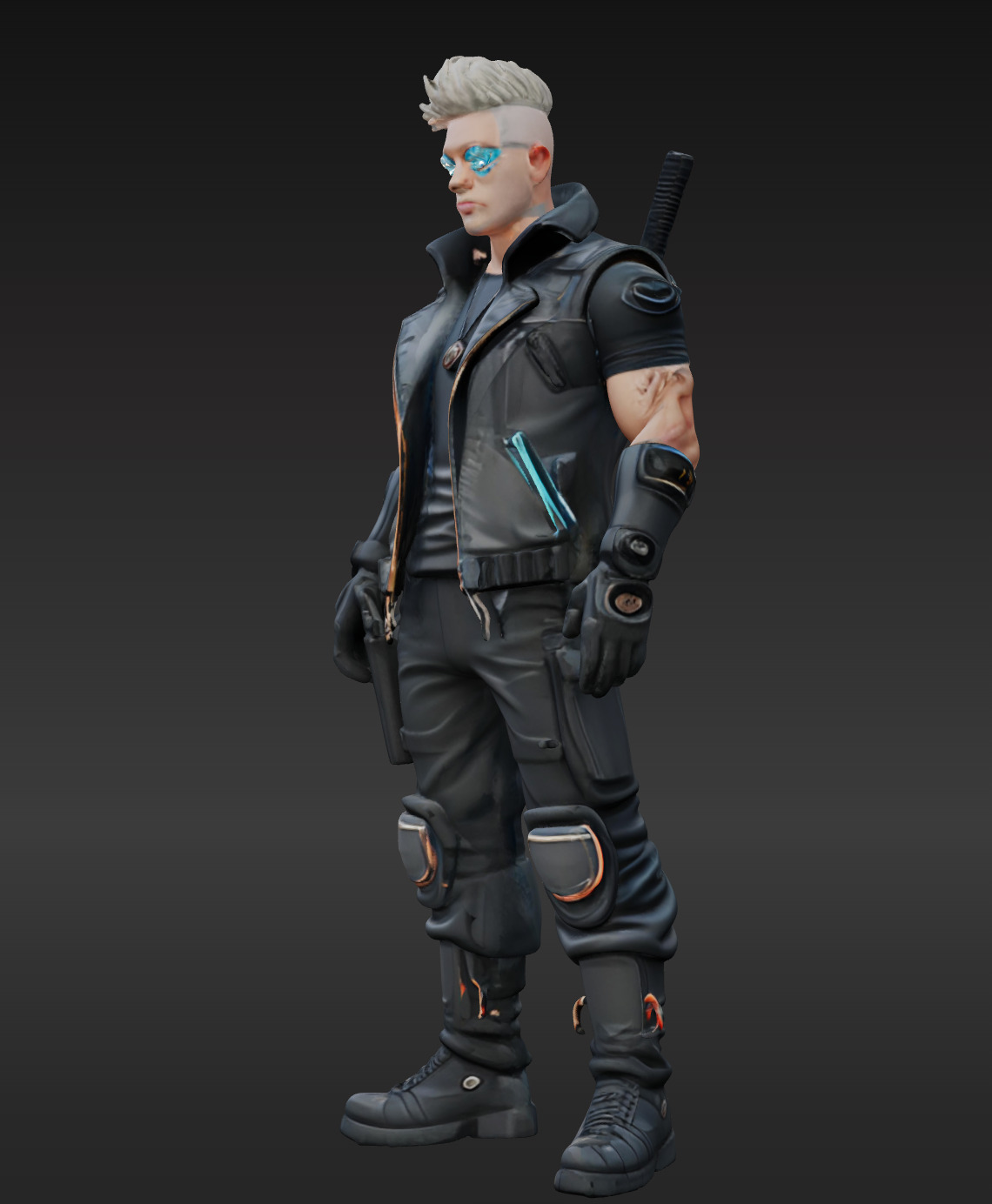 Cyberpunk Street Mercenary 3D Animated and Printable Character  Low-poly 3D model_1