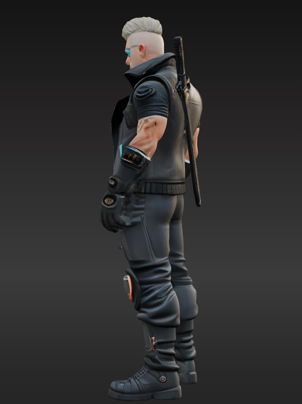 Cyberpunk Street Mercenary 3D Animated and Printable Character  Low-poly 3D model_2