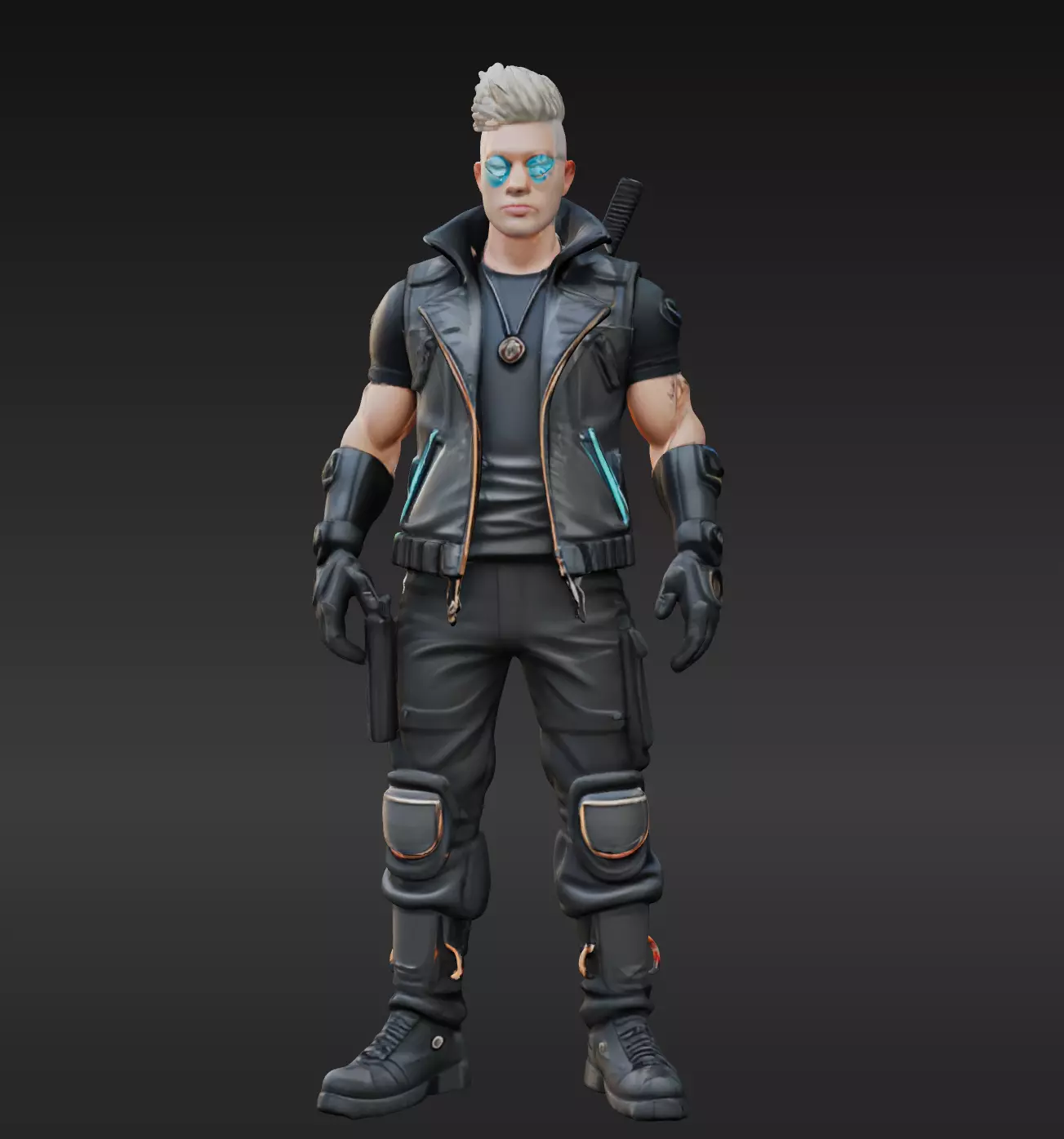 Cyberpunk Street Mercenary 3D Animated and Printable Character  Low-poly 3D model_0