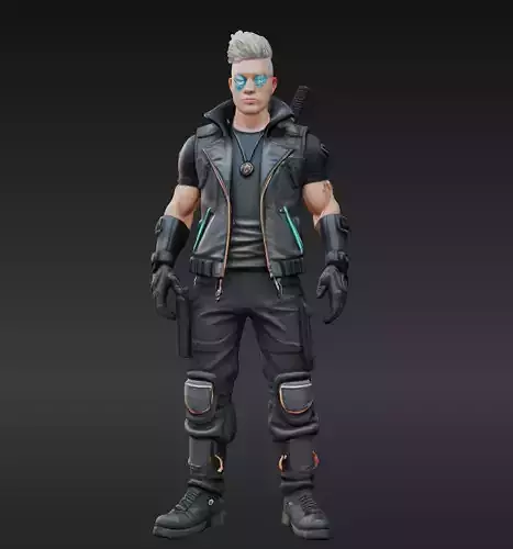 Cyberpunk Street Mercenary 3D Animated and Printable Character  Low-poly 3D model