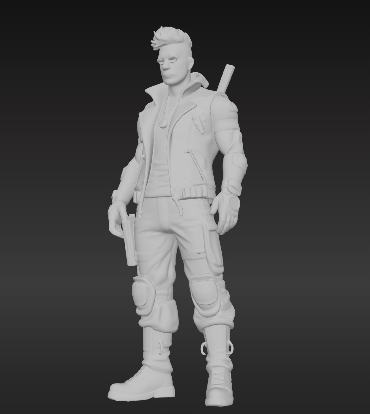Cyberpunk Street Mercenary 3D Animated and Printable Character  Low-poly 3D model_6