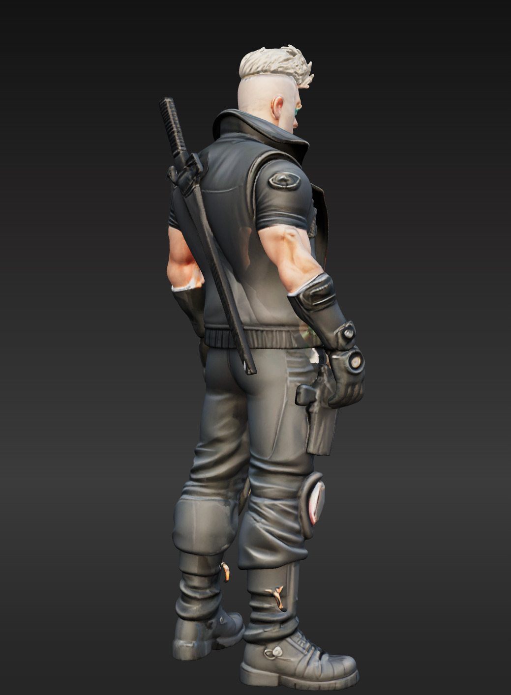 Cyberpunk Street Mercenary 3D Animated and Printable Character  Low-poly 3D model_4