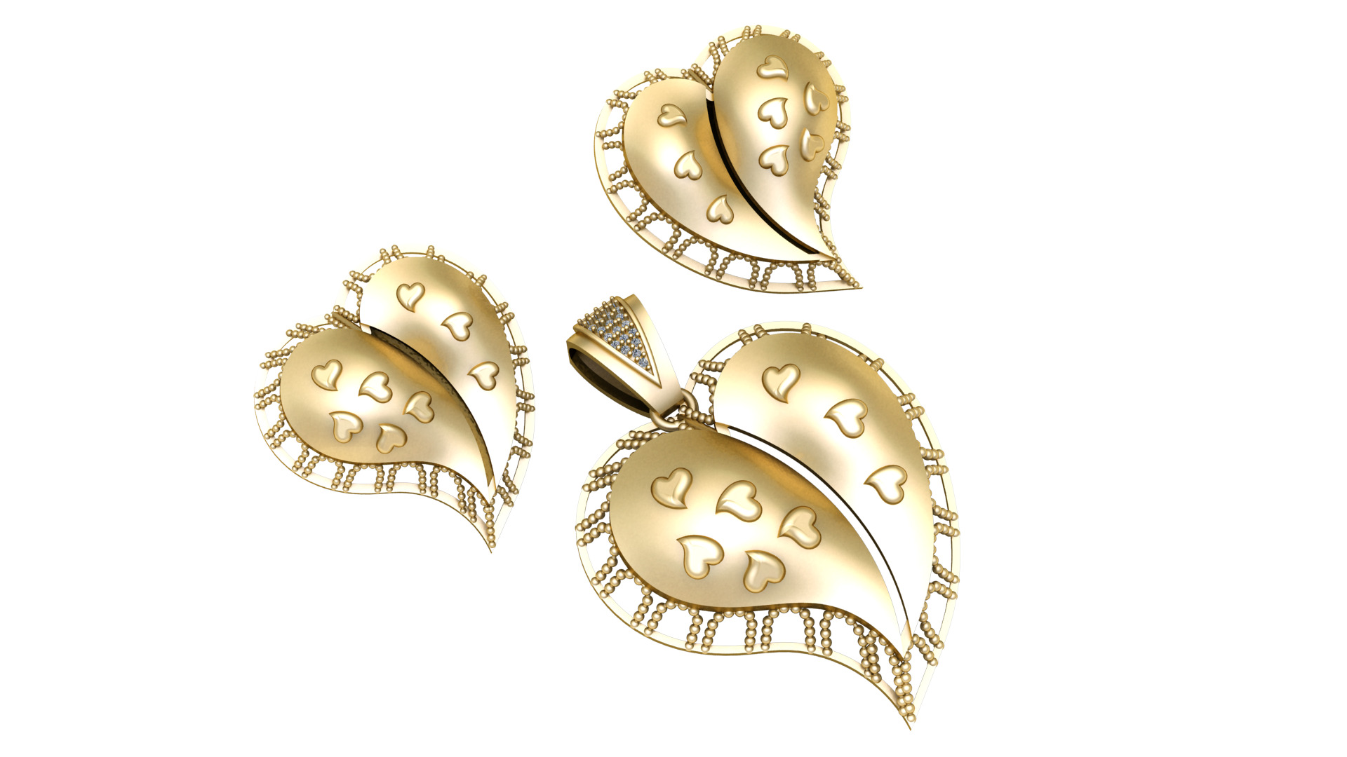 HEART SHAPE DIAMOND LOCKET SET 3D PRINTABLE MODEL 3D print model_3