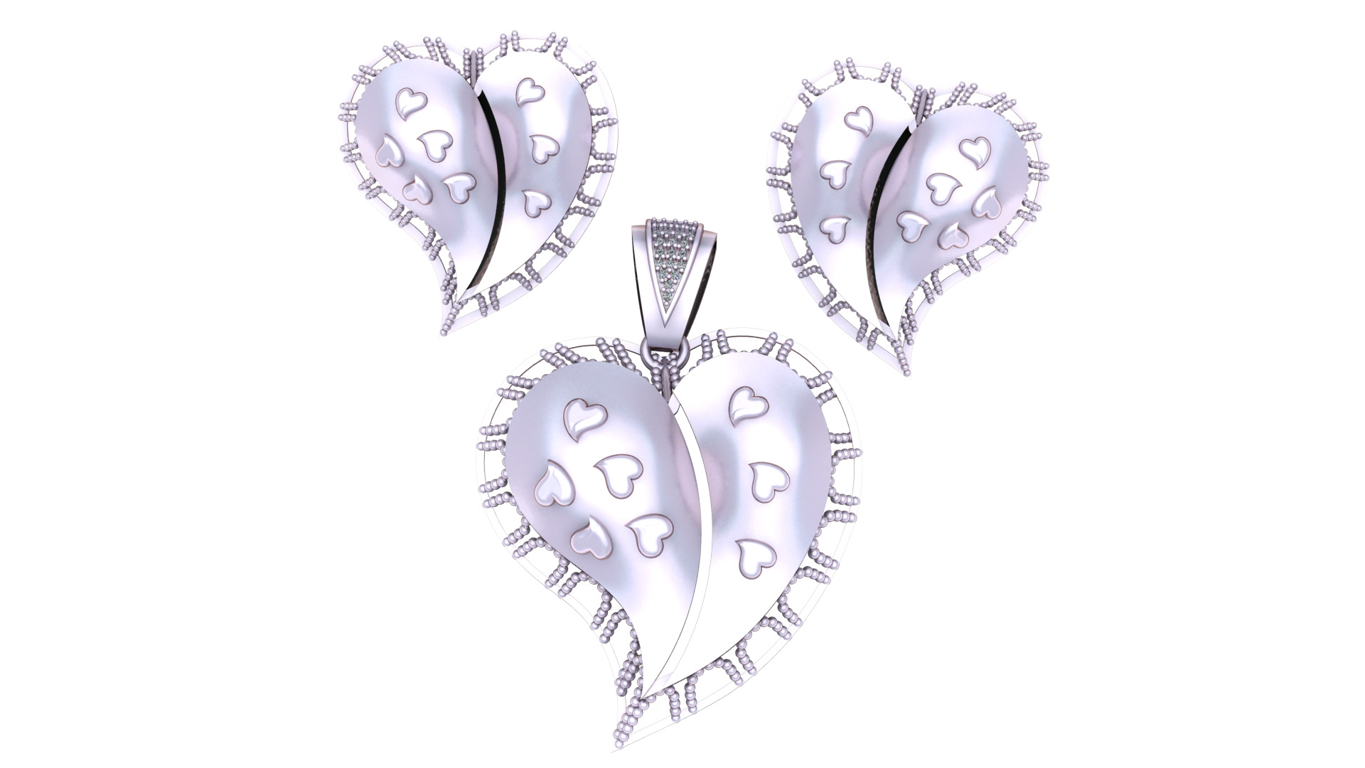 HEART SHAPE DIAMOND LOCKET SET 3D PRINTABLE MODEL 3D print model_1