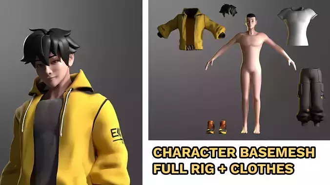 Base Man Stylized Character Face Body Rig