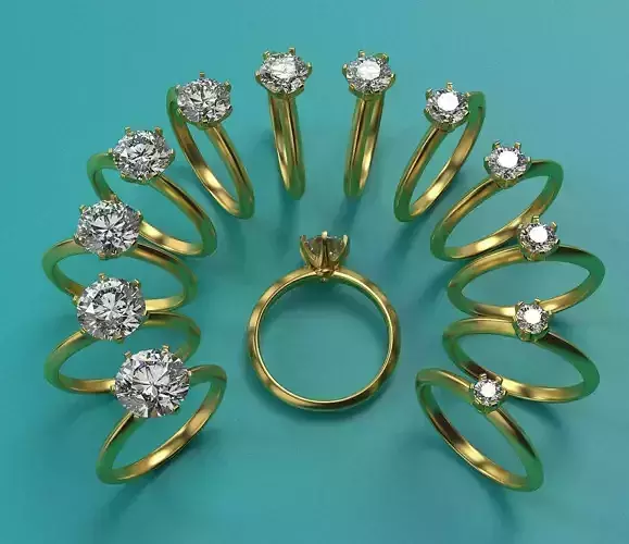 Engagement Solitaire Ring Collection lightweight Ed round 9-3mm 3D print model