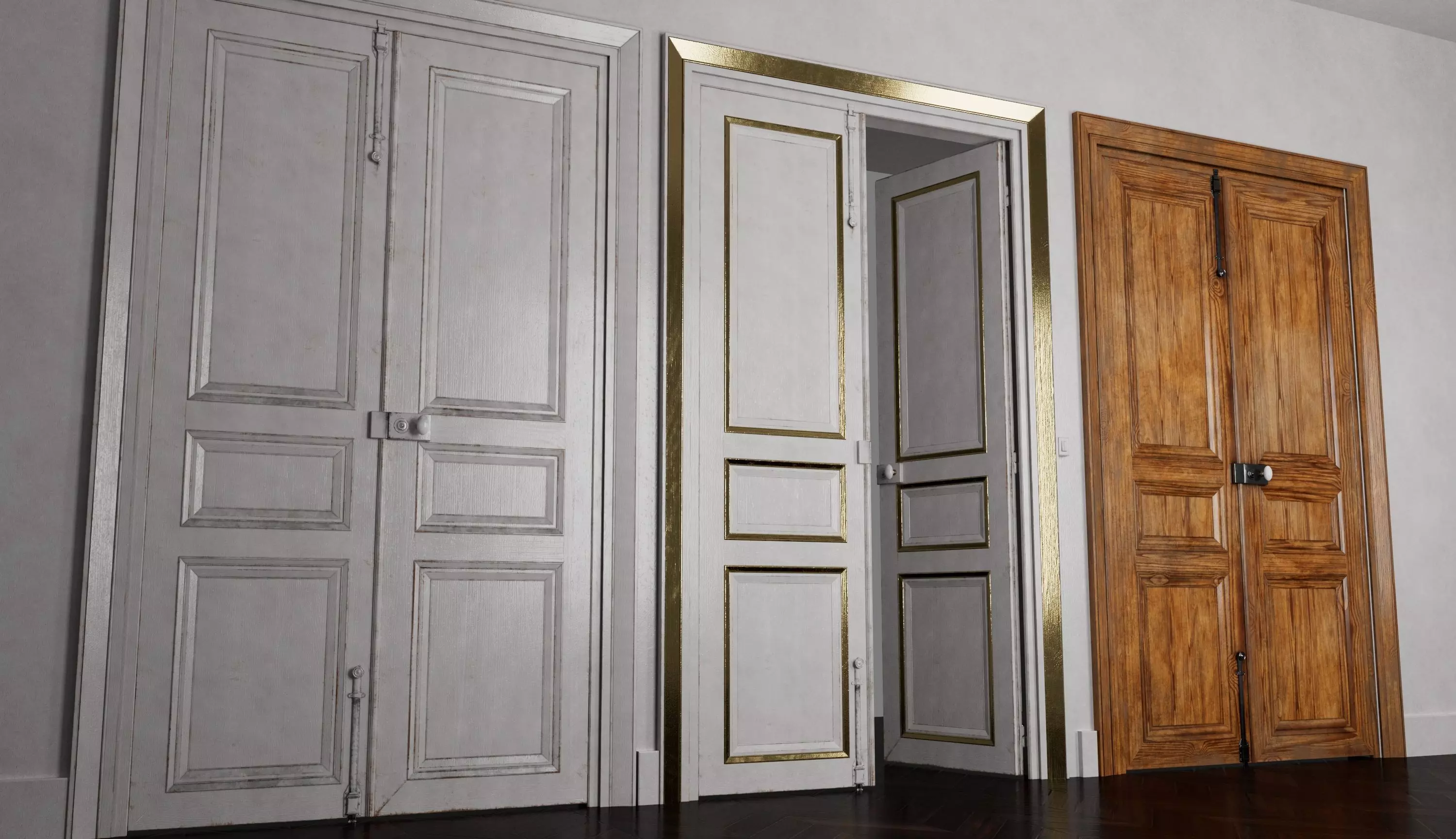 Double Doors ornated and animated Low-poly 3D model